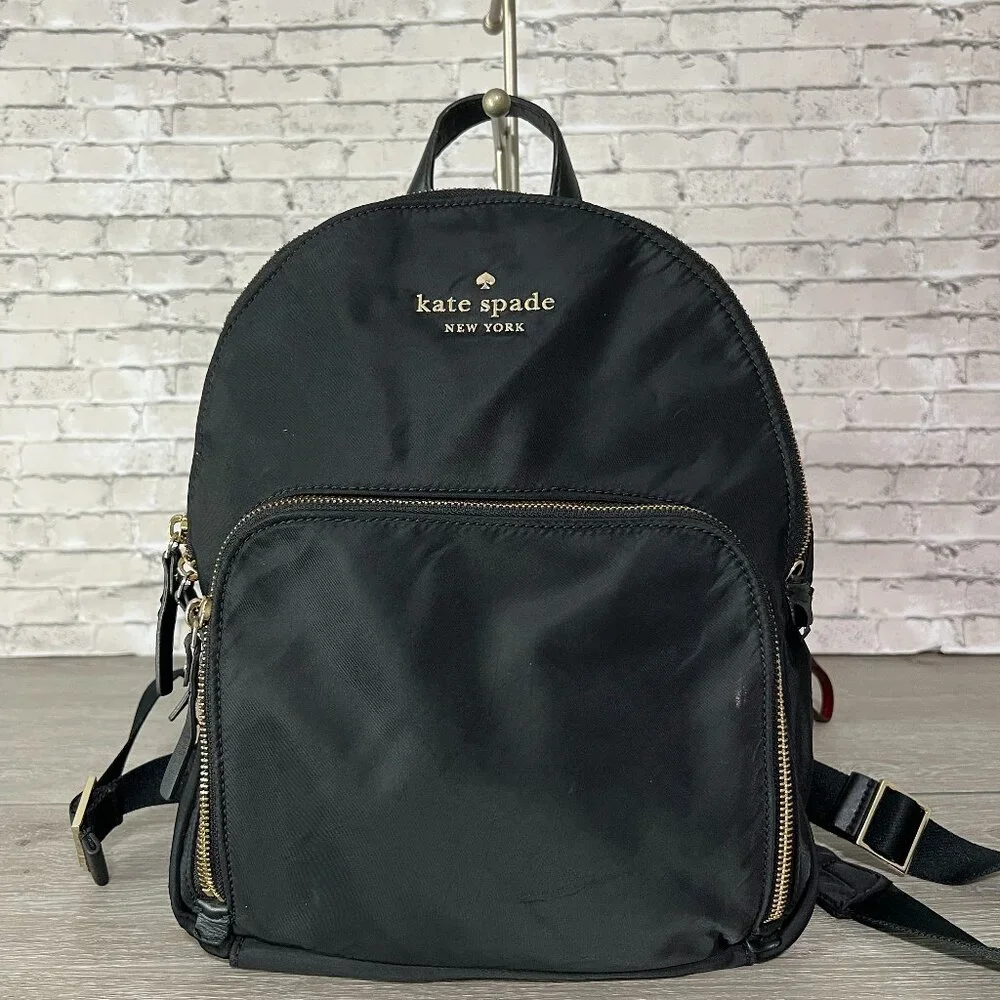 Kate Spade Nylon Backpack Watson Lane Hartley Medium Black Gold - Picture 1 of 4